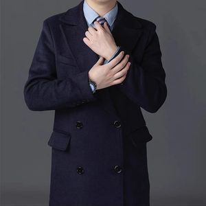 Mens Suit Navy Tailored Collar Medium Length Formal Bussiness Jacket Retro Tooling Thickening 240113