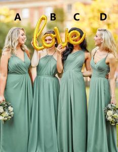 Chiffon Mix Style A-line V-neck Bridesmaids Dresses Ruffles Floor-length Formal Dress