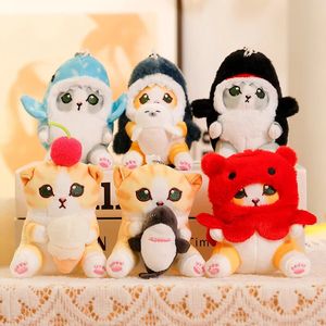 6Pcs/lot Shark Cat Keychain Plush Students Schoolbag Pendant Backpack Keyhook Cute Soft Animal Stuffed Doll Toy Kids Gift 240115