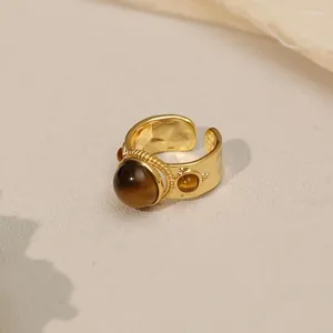 Clusterringe 2024 vergoldeter Edelstahl Naturstein für Frauen Luxus Vintage weit offener Ring ästhetischer Schmuck