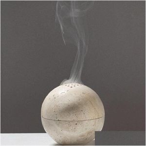 Decorative Objects Figurines Relius Incense Natural Marble Cave Hole Stone Creative Ceramic Holder Home Tea Table Room Decor Censer Dhvny