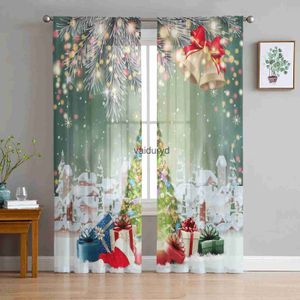 Cortina de árvore de natal sinos aldeia nevando tule sheer janela cortinas para sala estar quarto decoração voile cortinas