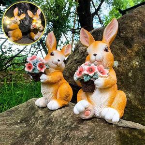 Lawn Lamps Simulation Animal Solar Light Cute Cartoon Rabbit Resin Ornaments Outdoor Courtyard Figurines Decoration Garden Balcony Crafts YQ240116