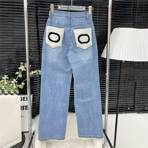 Womens Denim Pants Designer Jeans Back Lambswool Pattern Wide Leg Jean Pant Girl Lady Straight Trouser Streetwear