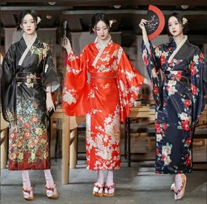 Abito lungo da donna in accappatoio lungo da donna, pigiama allentato, stampa in raso di seta di alta qualità, nuova moda, kimono giapponese