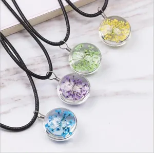 Pendant Necklaces 1PC 25MM Round Pressed Real Flower Necklace Dried Long Strip For Women Gift