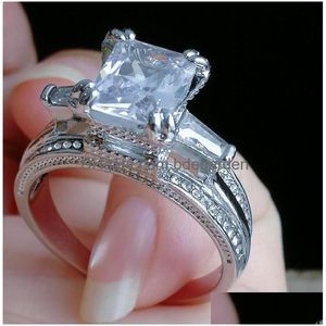 Eheringe Frauen Großer Schmuck Ring Princess Cut 10 Karat Diamant Stein 300 Stücke Cz 925 Sterling Silber Verlobung Hochzeit Geschenk 21 R2 Drop D Dhwco