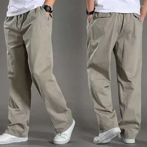 Herrbyxor 2024 Mens Casual Cargo Cotton Men Pocket Loose Straight Elastic Work Trousers Brand Fit joggar manlig överdimensionerad