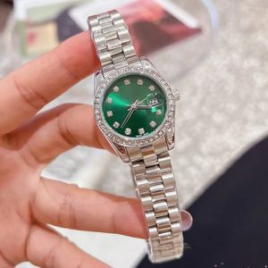 Lüks Altın Kadınlar En İyi Marka 28mm Tasarımcı Bilek Kafyaları Diamond Lady Womens Valentine's Noel Anneler Günü Hediye Paslanmaz Çelik Bant Saat Güzel