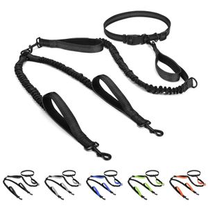 Hands Free Double Dog Leash Dual för medelstora och stora hundar 2 med vadderade handtag Reflektiv Stitche 240115