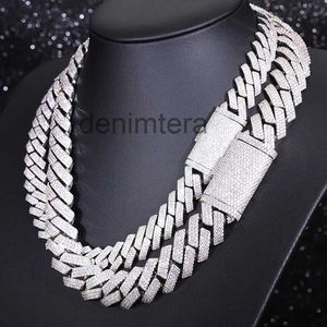 Tung silver 15mm 20mm 3ROWS Cuban Chain Necklace White Gold Plated Moissanite Diamond Link 3PSF