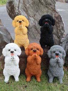 Decorações de jardim Bem vindo Teddy Dog Escultura Ornamento Simulação Dog Resin Statue Home Decor Entrada Decoração de jardim Criativo Presentes de Ano Novo YQ240116