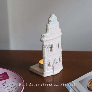 Candle Holders European Style House Shape Ceramic Candle Holder Ornaments Candlesticks Home Decorative Candles Wedding Centerpiece Gifts YQ240116