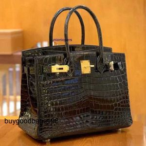 Designer Bag Womens Handbags All Hand Sewn HigGloss Nile Crocodile Skin Womens Luxury Handbag 30 Black Large Capacity 3v1t