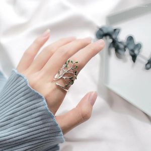 Cluster Rings Buyee 925 Sterling Silver Women Big Ring Elegant Green Leaf Open Finger For Woman Girl Party Fine Jewelry Circle