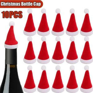 New Banners Streamers Confetti 10pcs Mini Santa Hat Non-Woven Fabric Lollipops Caps Wine Bottle Covers Xmas Bottles Holder Table Dinner Decor Xmas Party Decor