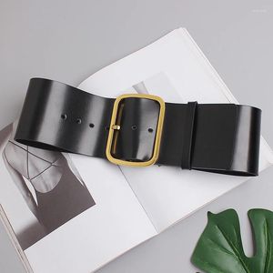 Belts Women's Runway Fashion Black Genuine Leather Cummerbunds Female Dress Corsets Waistband Decoration Wide Belt TB1226