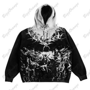 Hoodies للنساء من النوع الثقيل الأمريكي الرجعية ins style النساء هوديي خريف جديد نمط طباعة ثلاثية الأبعاد جديدة فضفاضة زوجين من النوع الثني مقنع