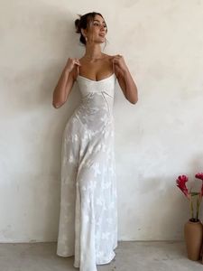 Zarif çiçek baskısı spagetti kayışı maksi elbise moda göğüs sarma geri bandaj zemin uzunluğu elbiseler kadın partisi akşam robe 240115