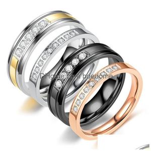 Band Rings Fashion Simplicity Titanium Stainless Steel Ring Female Jewellery Lovers Rings Ornaments Birthday Friendship Diamond Inlay Dhesv