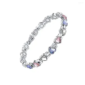 Charm Bracelets Colored Zircon Heart Magnetic Bracelet Trendy Silvery Metal Bangle For Women&Men Classical Therapy Jewelry 2024