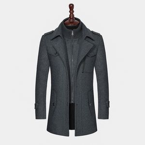 Cappotto da uomo standard per giovani autunno e inverno con collo in lana staccabile a doppio strato, cappotto da uomo standard con cerniera verticale