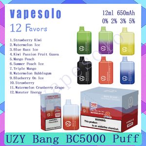 Retail Original UZY BANG BC5000 Puff Disposable Electronic Cigarettes Rechargeable Battery 650 mAh 12 ml Pod Mesh Coil Puffs 5K Vape Pen