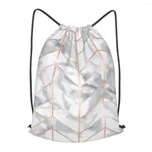 Shopping Bags Marble Herringbone Rose Gold Drawstring Backpack Men Gym Workout Fitness Sports Bag Bundled Yoga For Women
