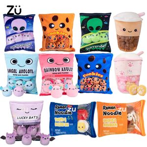 Zu um saco de lanches travesseiro biscoitos puffs brinquedo de pelúcia crianças criança aniversário presente natal recheado animal coala axolotl abraço travesseiro 240115