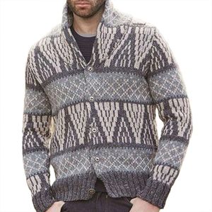 Europeiska och amerikanska mäns höst- och vinter nya långärmade jacquard stickade tröja mäns smala fit tröja jacka