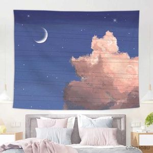 Wandteppiche, rosa Wolke, Mond, Wandteppich, hängender Stoff, Hintergrund, Leinwand, Ölgemälde, Traummond, Schlafzimmer, Wohnzimmer, Dekorationen, Wandteppich, Mädchen