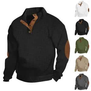 Herren Hoodies Männer Kontrast Patchwork Henley Sweatshirt Chic Kleine Quadratische Drucken Lose Pullover Frühling Männliche Taste Stehkragen Tops