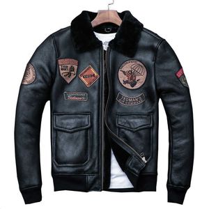 Men's Fur Faux Winter Thickened Leak Picking Lamb Fur Leather Jacket for Air Force Flight Suit with Leather and Fur Integrated