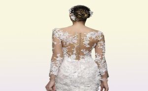 Mała biała sukienka Pełna koronkowe krótkie suknie ślubne z długim rękawem Iluzja Back Luksus 3D Floral Summer Beach Bride Suknia 3887938