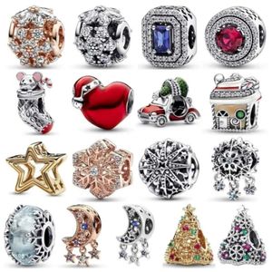 2024 Christmas House Car Snowflake Bead Sier Plating Charm Fit Fashion Bracelet DIY Jewelry