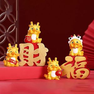 Rok Miniaturowy Dragon Statue Dekoracja deski rozdzielczej Chin Chińskie ozdoby zodiaku 240116