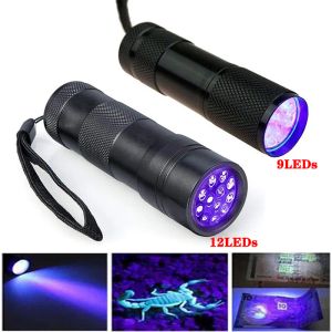 Torcia LED portatile 9/12 LED Lampada UV 365-400nm Rilevatore di luce per cani Cat Urina Macchie di animali domestici Cimici Scorpioni Perdite di macchinari LL