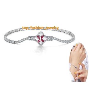 Bracciale tennis ghiacciato con quadrifoglio e quadrifoglio, fiore girevole, delicato, all'ingrosso, in argento 925, regalo per signora, consegna a goccia Dhjjn