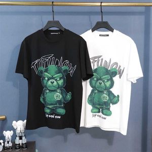 Ins europäische Schwerindustrie-Street-Fashion-Marke Diamond Green Violence Bear High Loose T-Shirt Plus Fat Size