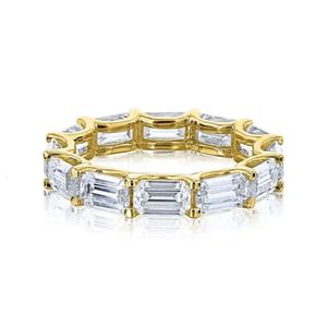 Güzel Takı Sonsuzluk Düğün Gerçek Katı 14K Altın Emerald Cut Moissanit Bant Ring