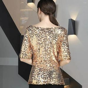 Damenblusen, Damenoberteil, glitzernde Pailletten, halbe Ärmel, Partybluse, weicher, atmungsaktiver Pullover für Abschlussball, Cocktailveranstaltungen, verziert