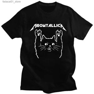 Erkek Tişörtler Komik Kedi Meowtallica Cat Rock Müzik Baskı T-Shirts Rock Muse Men Üstler Moda Büyük Boyut Tee Rahat Uniex Çift Wearsq240116
