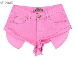 Damen-Jeans, 2023, neue Jeans-Shorts, sexy Damen-Jeans-Shorts mit niedriger Taille, aufgerollt, freiliegende Taschen, Strand-Shorts, Rosa, YQ240116