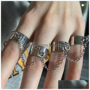 Band Rings Cool Punk Hip Pop Rings Mti-Layer Adjustable Chain Four Open Finger Female Alloy Spin For Womens Party Gift 1612 T2 Drop D Dhdz9