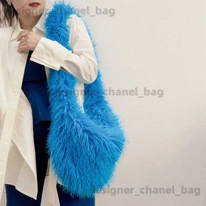 Bolsas de ombro Designer Fluffy Plush Bolsa de Ombro Quente Faux Mongolian Fur Crossbody Bolsas para Mulheres Marcas Grandes Hobo Bolsas Shopper Bolsas T240116