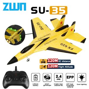 RC Avião SU35 24G Com Luzes LED Aeronaves Controle Remoto Modelo Planador Avião Su57 EPP Espuma Brinquedos Para Crianças Presentes 240115