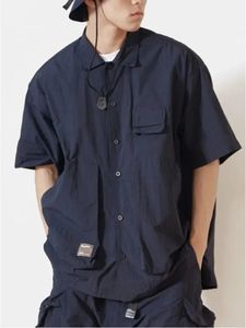 Cityboy Pocket Cargo Shirts Mens 2023 Summer Safari Style Solid Color Lapel Single Breasted Short Sleeve Loose Men 240115