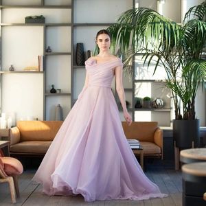 Sıradan Elbiseler Oldukça açık lavanta A-line Uzun Gelin 3D Çiçek Piled Bir Omuz Kadın Resmi Parti Elbisesi Dantel Yukarı