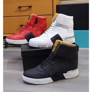 Luxury Designer Cintura Plein Shoes Mens Shoes Plein Belt Leather High Top Shoe Skull Head British Trendy Brand Board Shoes