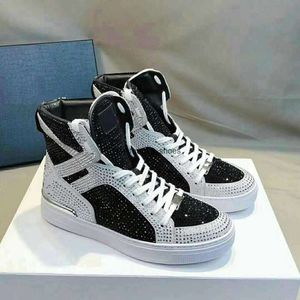 Designer de luxo cintura plein sapatos camada superior couro respirável alta superior sapatos esportivos masculinos com tijolo pedra incrustada sapatos casuais